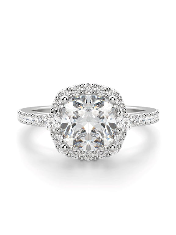1.50 CTW Cushion Cut Halo Engagement Ring 10K White Gold