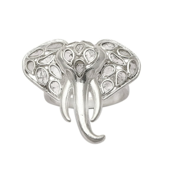 1.50 CTW Natural Diamond Polki Elephant Women's Valentines Day Gifts Ring 925 Sterling Silver