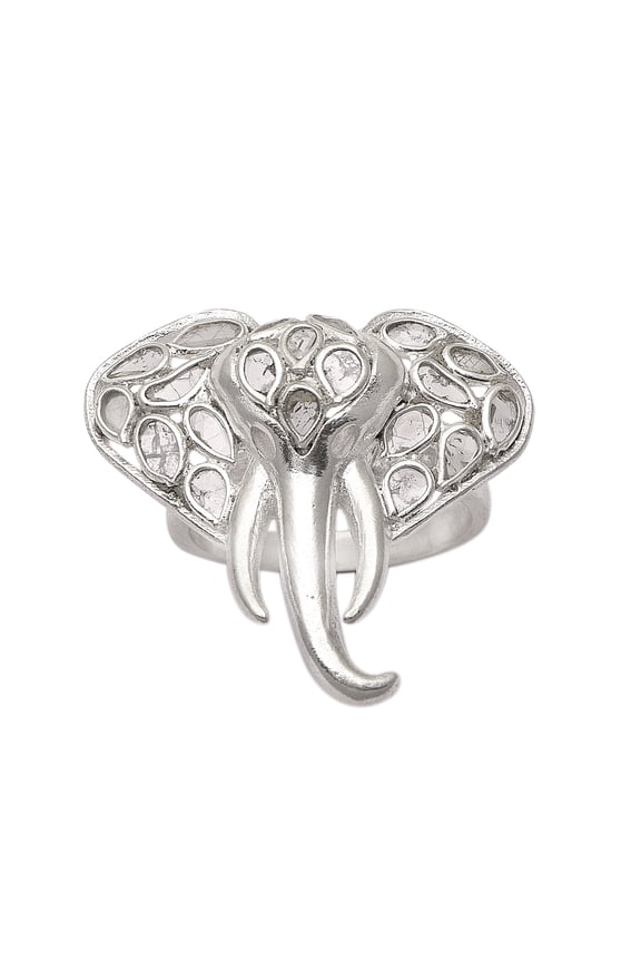 1.50 CTW Natural Diamond Polki Elephant Women's Valentines Day Gifts Ring 925 Sterling Silver