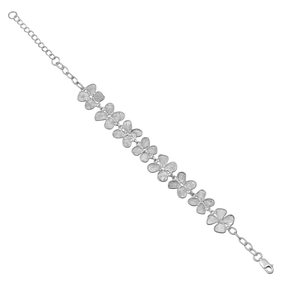 1.50 CTW Natural Diamond Polki Floral Bracelet 925 Sterling Silver Women Jewelry