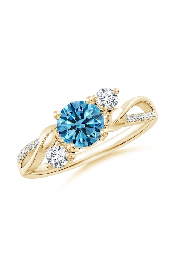 1.50 CTW Round Cut Blue Lab Grown Diamond Three Stone Ring 14K Gold Twisted Infinity Wedding Ring