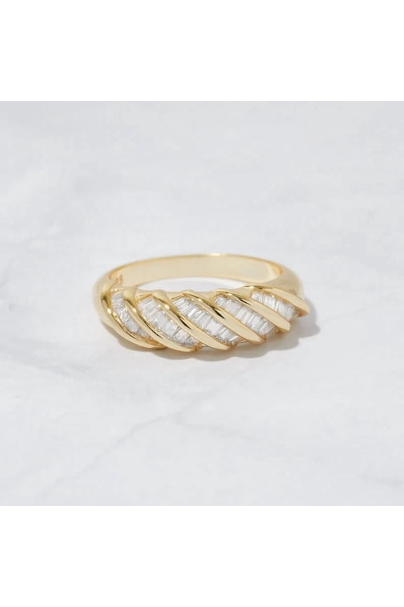 1.50 CTW Twist Baguette Ring Stacking Ring Minimalist Ring Croissant Ring Dome Ring Dainty Ring For Women 18k Yellow Gold Plated