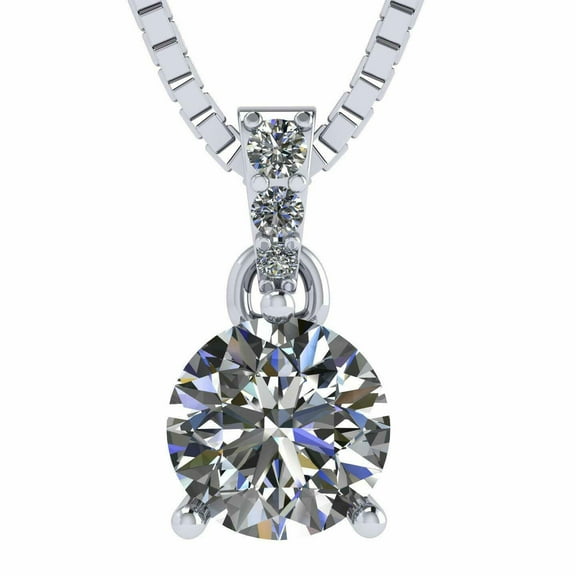 1.50 Carat 3 Prong Simulate Round Diamond Solitaire Necklace- Sterling Silver- Pure Brilliance Zirconia - Rhodium Plated