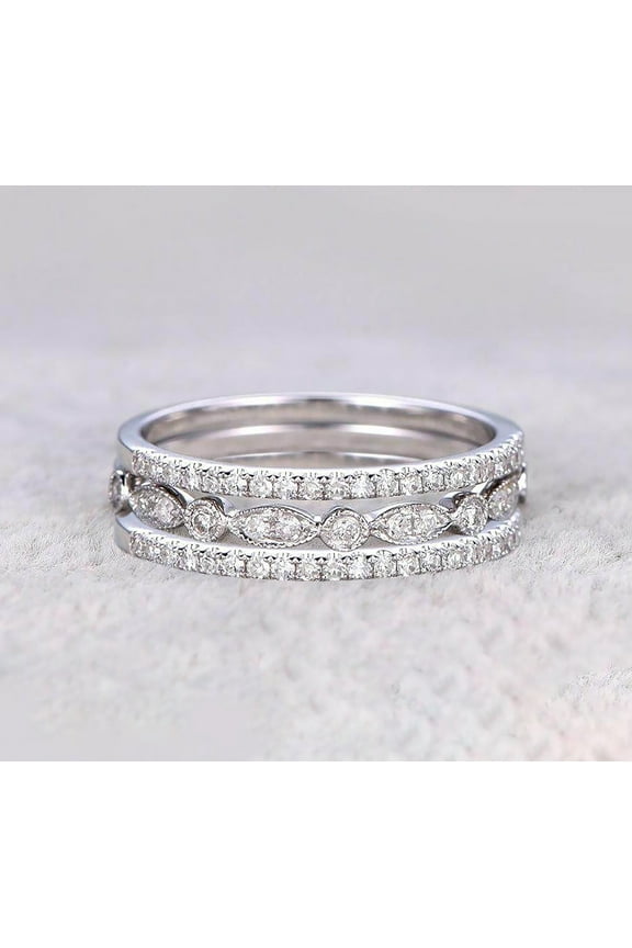 1.50 Carat 3 Wedding Ring set Wedding Band Stackable Ring set Anniversary Ring Trio Ring 925 Sterling Silver With 18k White Gold Plating
