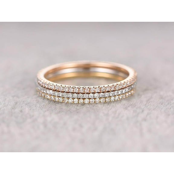 1.50 Carat 3 wedding Ring set Straight Wedding Band Stackable Ring set 925 Sterling Silver With 18k Gold Plating