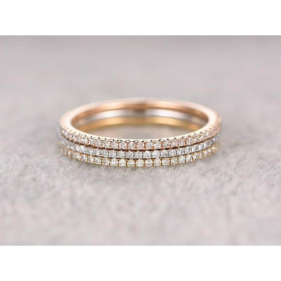 1.50 Carat 3 wedding Ring set Straight Wedding Band Stackable Ring set with 18k Gold Plating