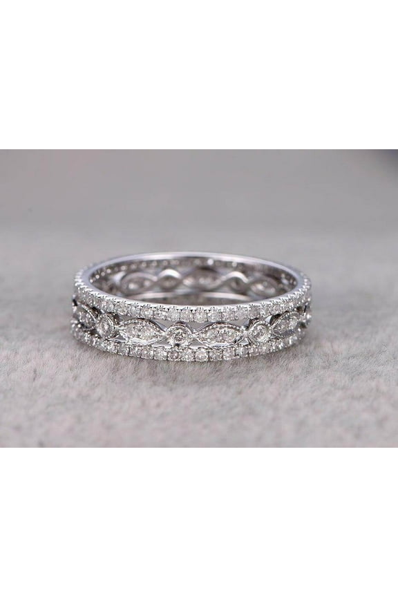 1.50 Carat 3 wedding Ring set Wedding Band Stackable Ring set Anniversary Ring Bridal Ring with 18k Gold Plating