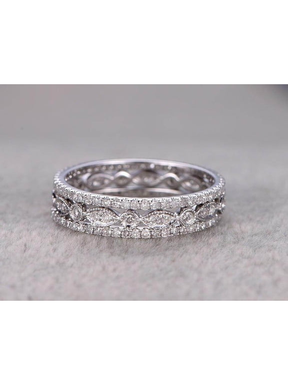 1.50 Carat 3 wedding Ring set Wedding Band Stackable Ring set Anniversary Ring Bridal Ring with 18k Gold Plating