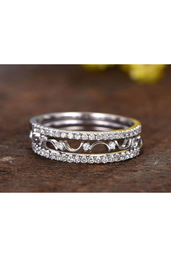 1.50 Carat 3 wedding Ring set Wedding Band Stackable Ring set Solid 10k White Gold Anniversary Ring Bridal Ring
