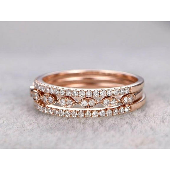 1.50 Carat 3 wedding Ring sets Wedding Band Stackable Ring sets with 18k Gold Plating