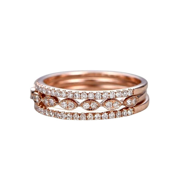 1.50 Carat 3 wedding Ring sets Wedding Band man made diamond moissanite Stackable Ring sets with 18k Gold Plating