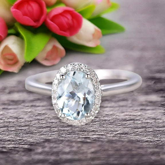 1.50 Carat 8x6mm Oval Cut Aquamarine Engagement Ring Wedding Anniversary Gift On 10k White Gold