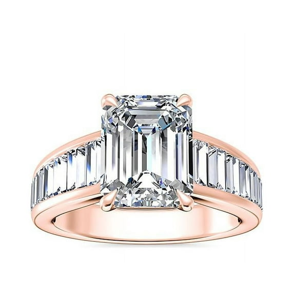 1.50 Carat Asscher Cut Real Diamond Beautiful Solitaire with Accents Ring for Engagement in Solid 14K Rose Gold Size 7