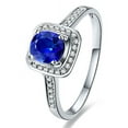 thumbnail image 1 of 1.50 Carat Blue Sapphire and Diamond Halo Engagement Ring for Women in White Gold, 1 of 3