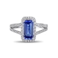 thumbnail image 1 of 1.50 Carat Blue Sapphire and Diamond Halo Engagement Ring for Women in White Gold, 1 of 4