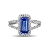 1.50 Carat Blue Sapphire and Diamond Halo Engagement Ring for Women in White Gold