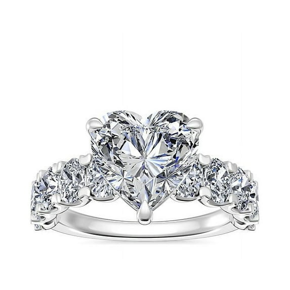 1.50 Carat Brilliant Heart Cut Real Diamond Elegant Solitaire with Accents Wedding Ring for Women Solid 18K White Gold Size 10