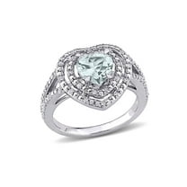 1.50 Carat (Ctw) Aquamarine Heart Ring in 10K White Gold with Diamonds for Women