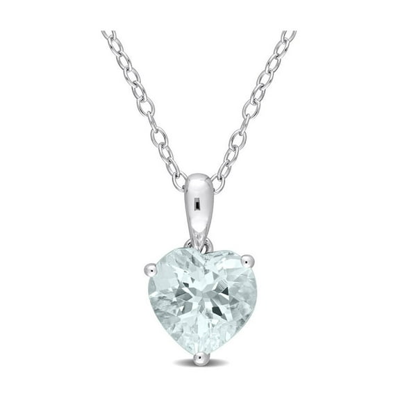 1.50 Carat (Ctw) Aquamarine Heart Solitaire Pendant Necklace in Sterling Silver with Chain for Women