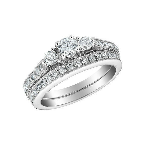 1.50 Carat (Ctw H-I, I2-I3)Three Stone Diamond Engagement Ring & Wedding Band Set in 14K White Gold for Women