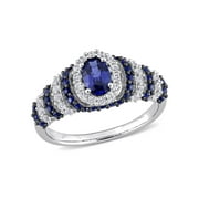 GEM AND HARMONY 1.50 Carat (Ctw) Lab Created Blue Sapphire & White Sapphire Ring in Sterling Silver for Women