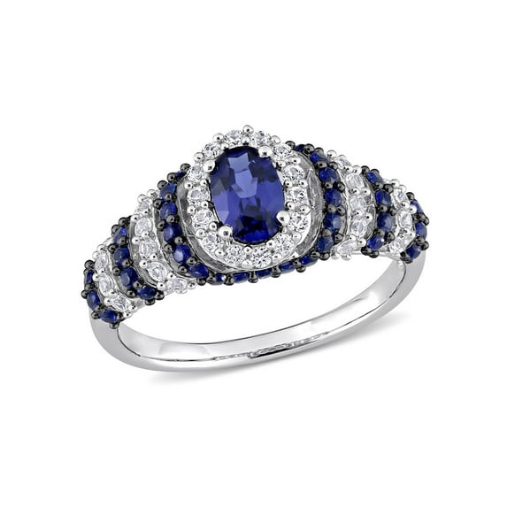 1.50 Carat (Ctw) Lab Created Blue Sapphire & White Sapphire Ring in Sterling Silver