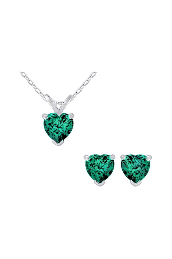 1.50 Carat (Ctw) Lab-Created Emerald Heart Earrings & Pendant Set in Sterling Silver for Women