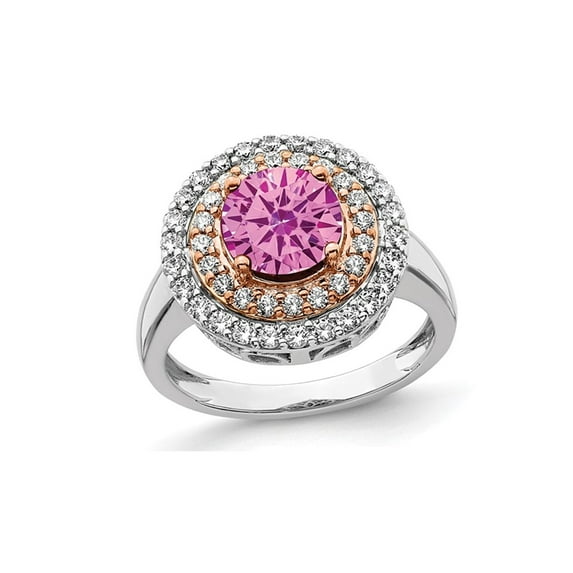 1.50 Carat (Ctw) Lab-Created Pink Sapphire Halo Ring in 14K White Gold with Lab-Grown Diamonds