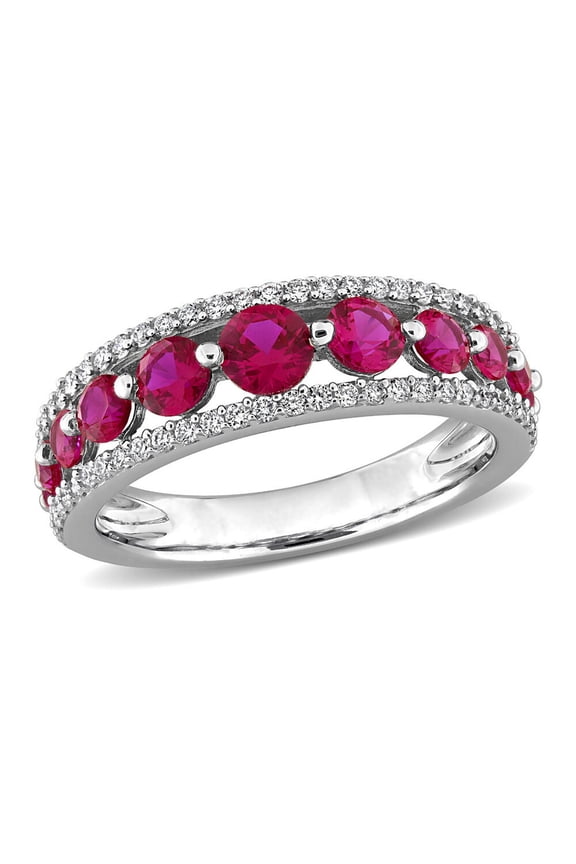1.50 Carat (Ctw) Lab-Created Ruby Band Ring in 14K White Gold with Lab-Grown Diamonds for Women