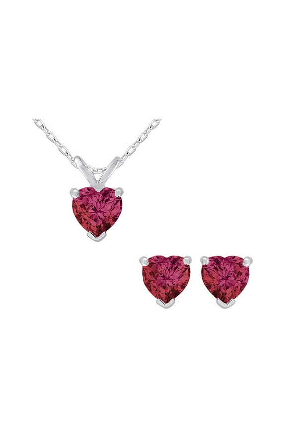1.50 Carat (Ctw) Lab-Created Ruby Heart Earrings & Pendant Necklace Set in Sterling Silver