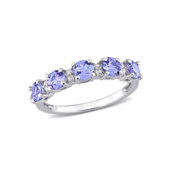 1.50 Carat (Ctw) Tanzanite and White Topaz Semi-Eternity Ring Band in Sterling Silver for Women