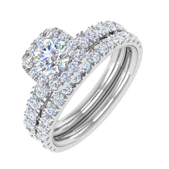 1.50 Carat Cushion Cut Prong Set Diamond Bridal Ring Set in 10K White Gold (Ring Size 6.75)