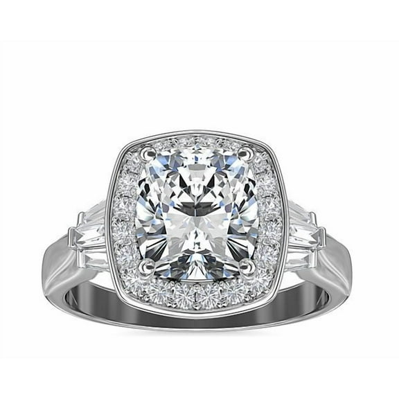 1.50 Carat Cushion Natural Diamond Stunning Solitaire with Accents Engagement Ring for Women Solid 14K White Gold Size 7