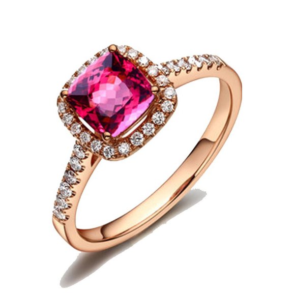 1.50 Carat Cushion cut Ruby and Diamond Engagement Ring Rose Gold