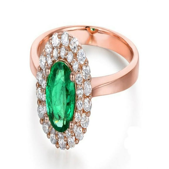 1.50 Carat Double Halo Emerald and Diamond Engagement Ring in Rose Gold