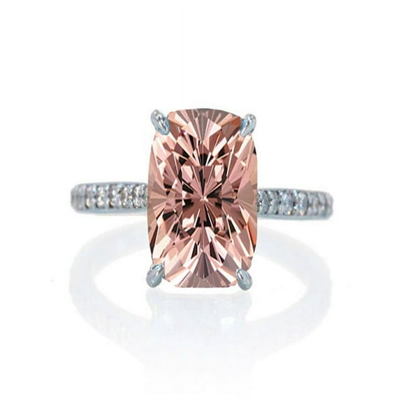 1.50 Carat Emerald Cut Morganite Halo Desiger Engagement for Woman on 10k White Gold