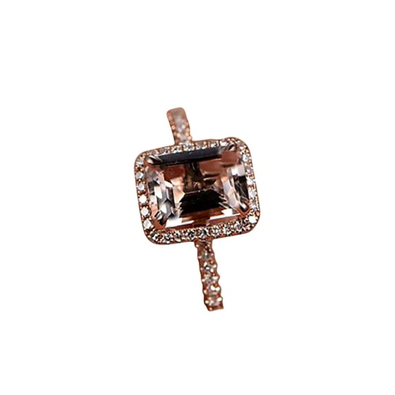 1.50 Carat Emerald Cut Peach Pink Real Morganite And Diamond Moissanite Halo Engagement Ring Sterling Silver With 18K Gold Plating