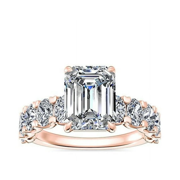 1.50 Carat Excellent Emerald Cut Natural Diamond Solitaire with Accents Beautiful Ring for Women Solid 18K Rose Gold Size 11.5