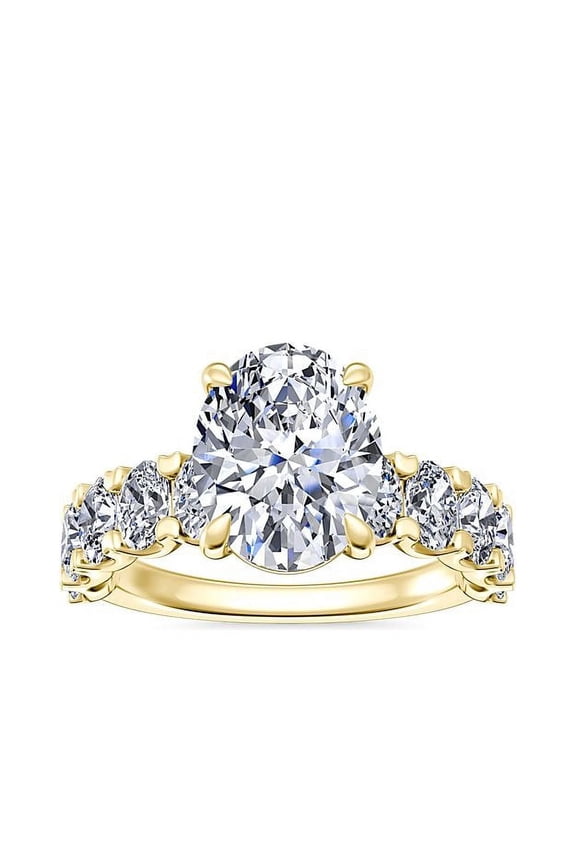 3.00 Carat Excellent Oval Cut IGI Certified Lab Grown Diamond Unique Solitaire with Accents Ring for Engagement Solid 14K Yellow Gold Size 8.5