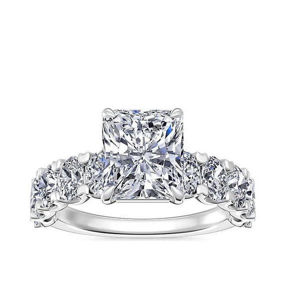 1.50 Carat Excellent Radiant Cut Natural Diamond Solitaire with Accents Beautiful Ring for Women Solid 18K White Gold Size 11.5