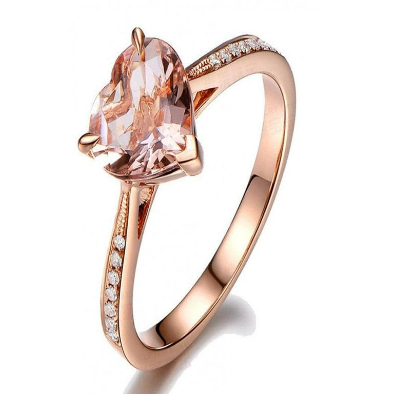 1.50 Carat Heart shape Morganite and Diamond in 14k Rose Gold