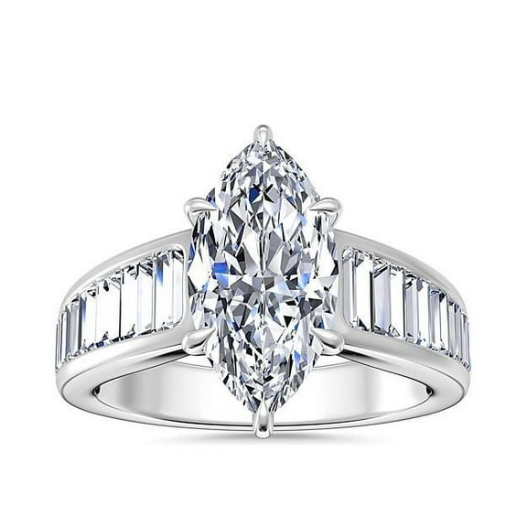 1.50 Carat Marquise Cut Beautiful Solitaire with Accents Natural Diamond Latest Ring for Wedding Solid 14K White Gold Size 7