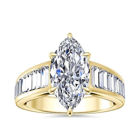 1.50 Carat Marquise Cut Real Diamond Beautiful Solitaire with Accents Ring for Engagement in Solid 14K Yellow Gold Size 7