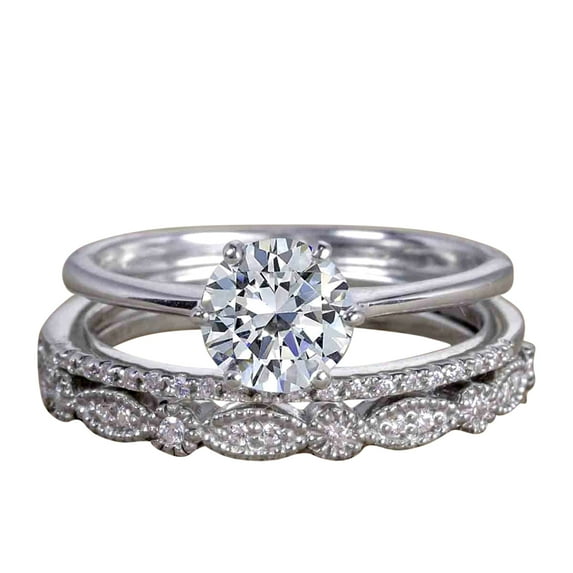 1.50 Carat Moissanite and Moissanite Trio Wedding Bridal Ring Set with 18k Gold Plating