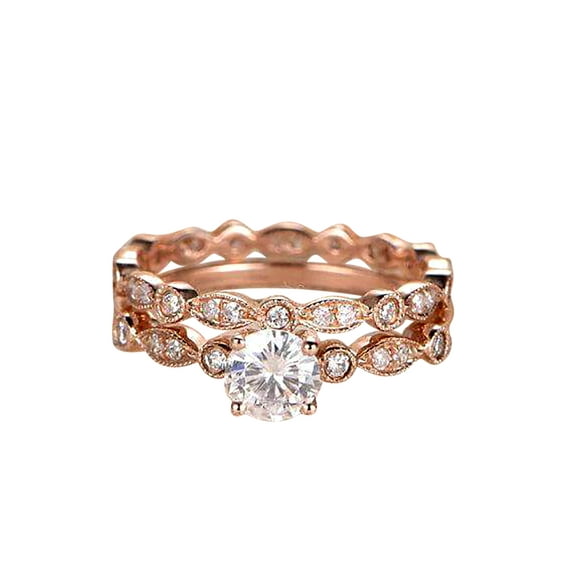 1.50 Carat Moissanite and Moissanite Wedding Ring Set with 18k Gold Plating