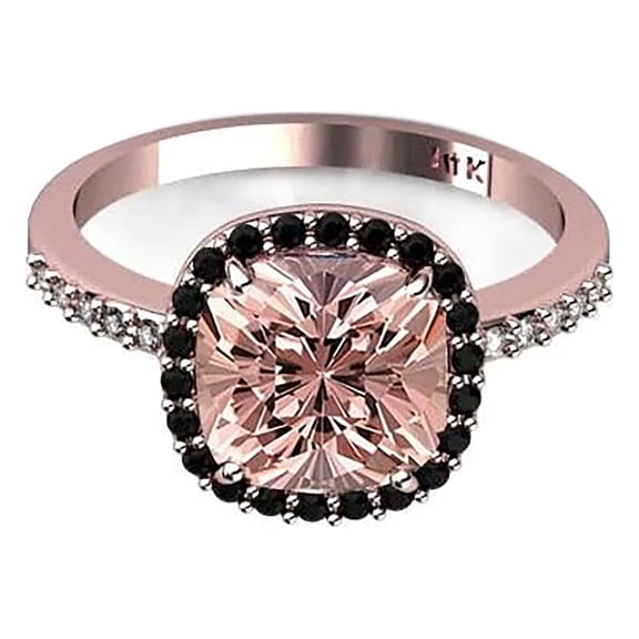 1.50 Carat Morganite Ring With Black Diamond Moissanite Halo Ring 925 Sterling Silver With 18k Rose Gold Plating