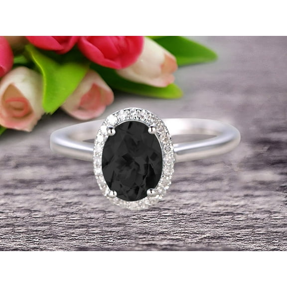 1.50 Carat Oval Cut Black Diamond Moissanite Engagement Ring Wedding Anniversary Gift On 10k White Gold