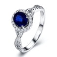 thumbnail image 1 of 1.50 Carat Oval Cut Blue Sapphire And Diamond Moissanite Halo Engagement Ring In 10K White Gold, Promise Ring, Anniversary Ring, 1 of 4
