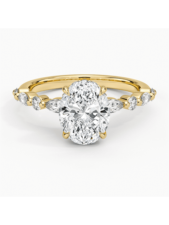 1.50 Carat Oval Cut Hidden Halo Lab Grown Diamond Engagement Ring Bubble Band Women's Anniversary Gifts 14k Solid Gold
