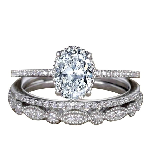 1.50 Carat Oval cut Moissanite & Moissanite Trio Wedding Set with 18k Gold Plating